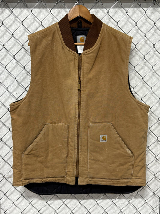 Vintage Carhartt Brown Insulated Zip Up Work Vest Size XL Tall