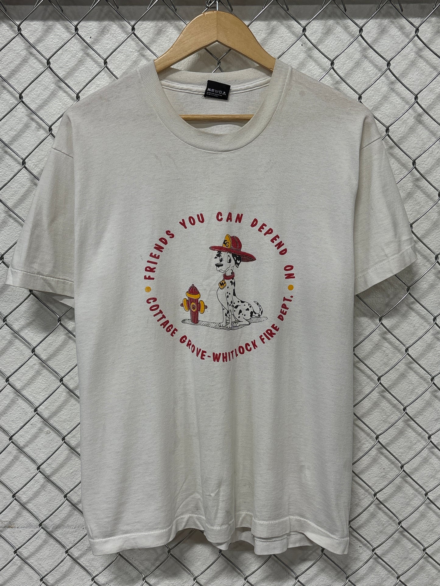 Vintage 90's Dalmatian Fire Department Cartoon Graphic Tee Size XL