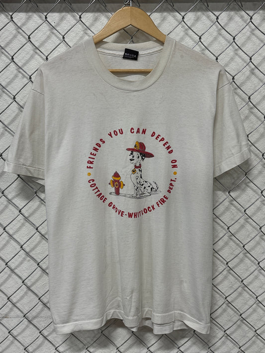 Vintage 90's Dalmatian Fire Department Cartoon Graphic Tee Size XL