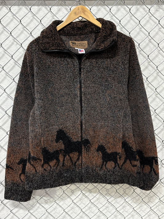 Vintage 90's Wild Horses Zip Up Fleece Sweater Size Large