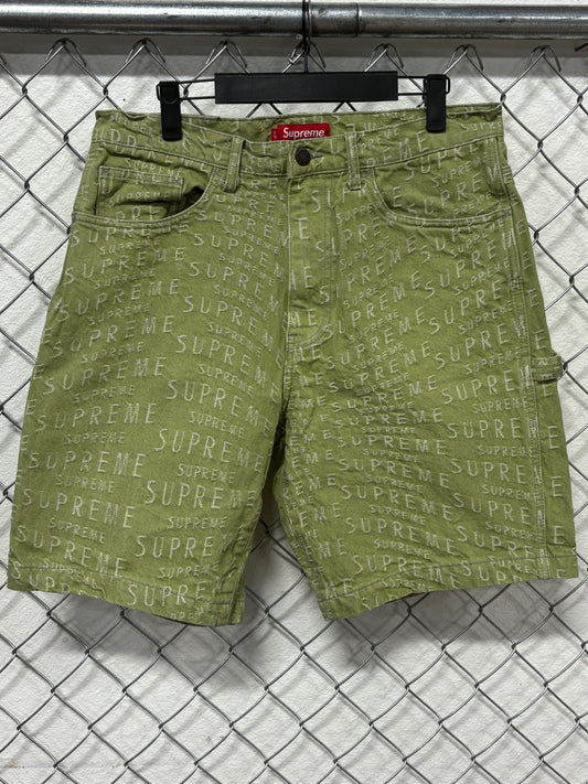 Supreme SS21 Sage Green Jacquard Warp Painter Denim Shorts Size 32