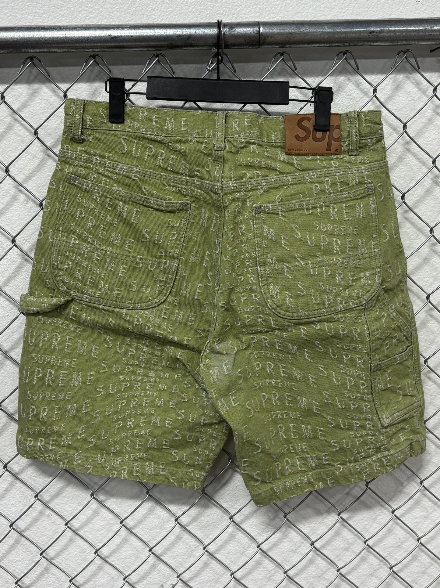 Supreme SS21 Sage Green Jacquard Warp Painter Denim Shorts Size 32