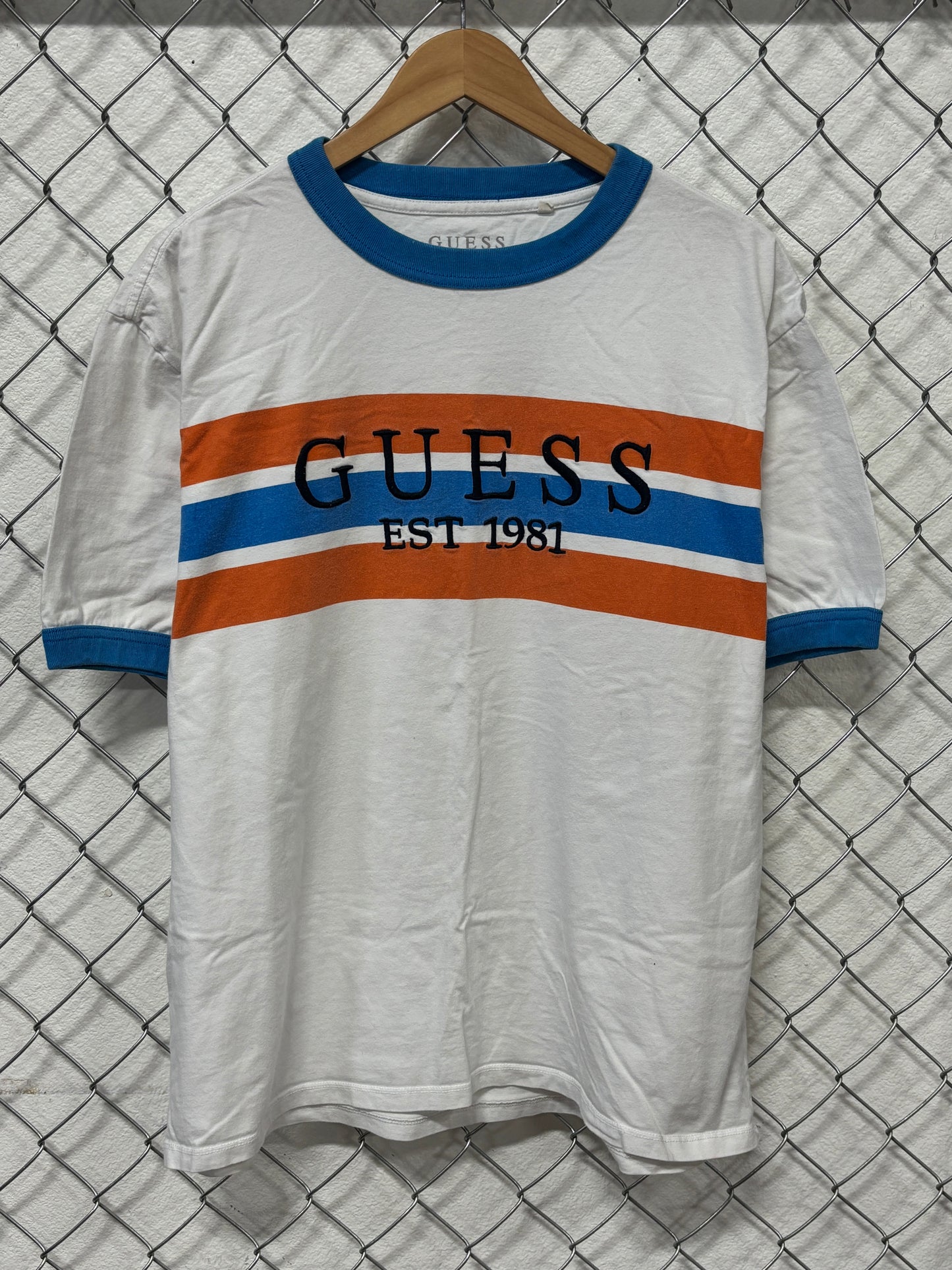 Guess Striped Ringer Graphic Tee Size Large