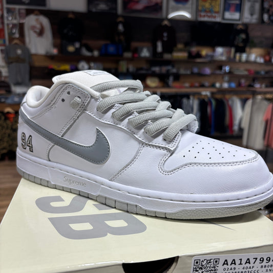 Nike SB Dunk Low 'Supreme 94 White Metallic Silver' Size 10.5