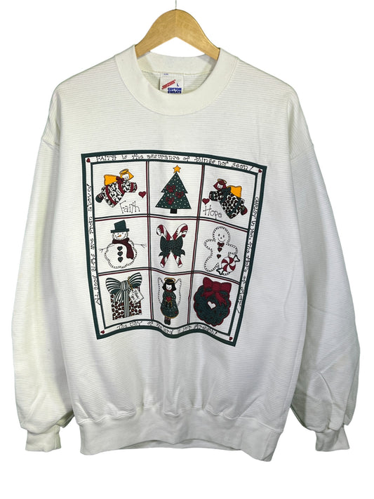 Vintage 90's Jerzees Ugly Christmas Collage Sweater Size Large