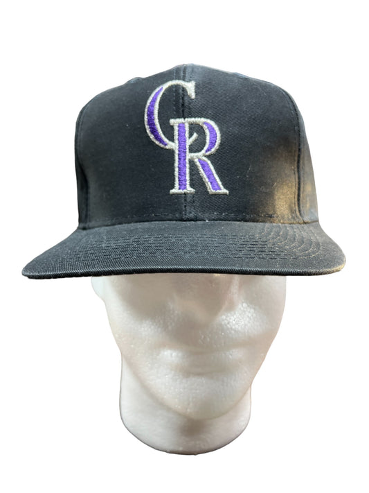 Vintage 90's Logo 7 Colorado Rockies Black Baseball Snapback Hat