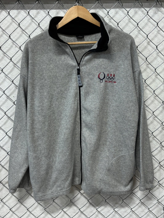 USA Olympics Beijing Grey Fleece Zip Up Sweater Size XL