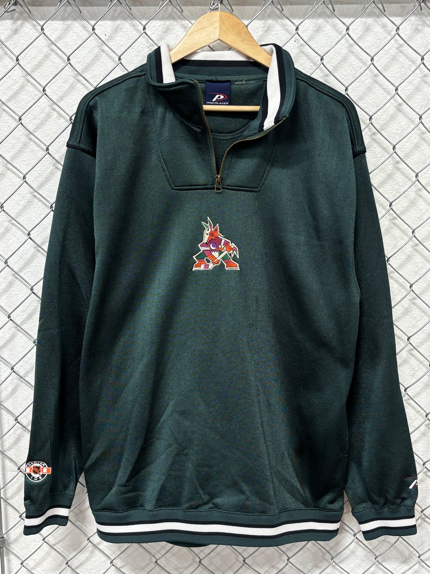 Vintage Phoenix Coyotes NHL Center Ice Green Quarter Zip Sweater Size XL