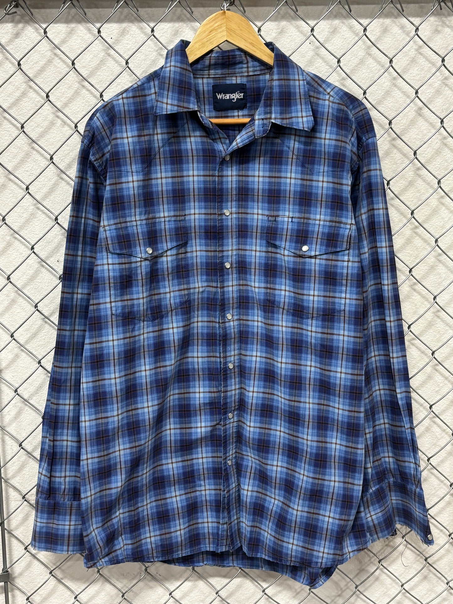 Vintage Wrangler Pearl Snap Western Button Up Shirt Size XL