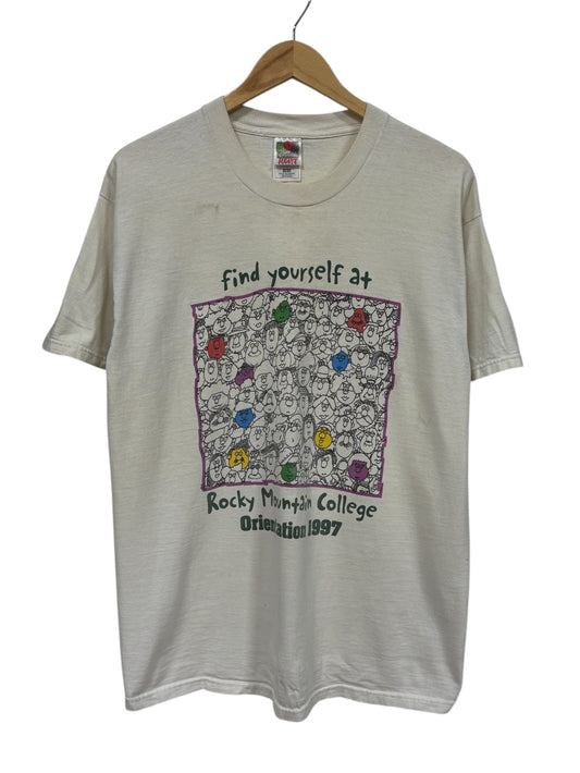 Vintage 1997 Rocky Mountain College Find Yourself Tee Size Large