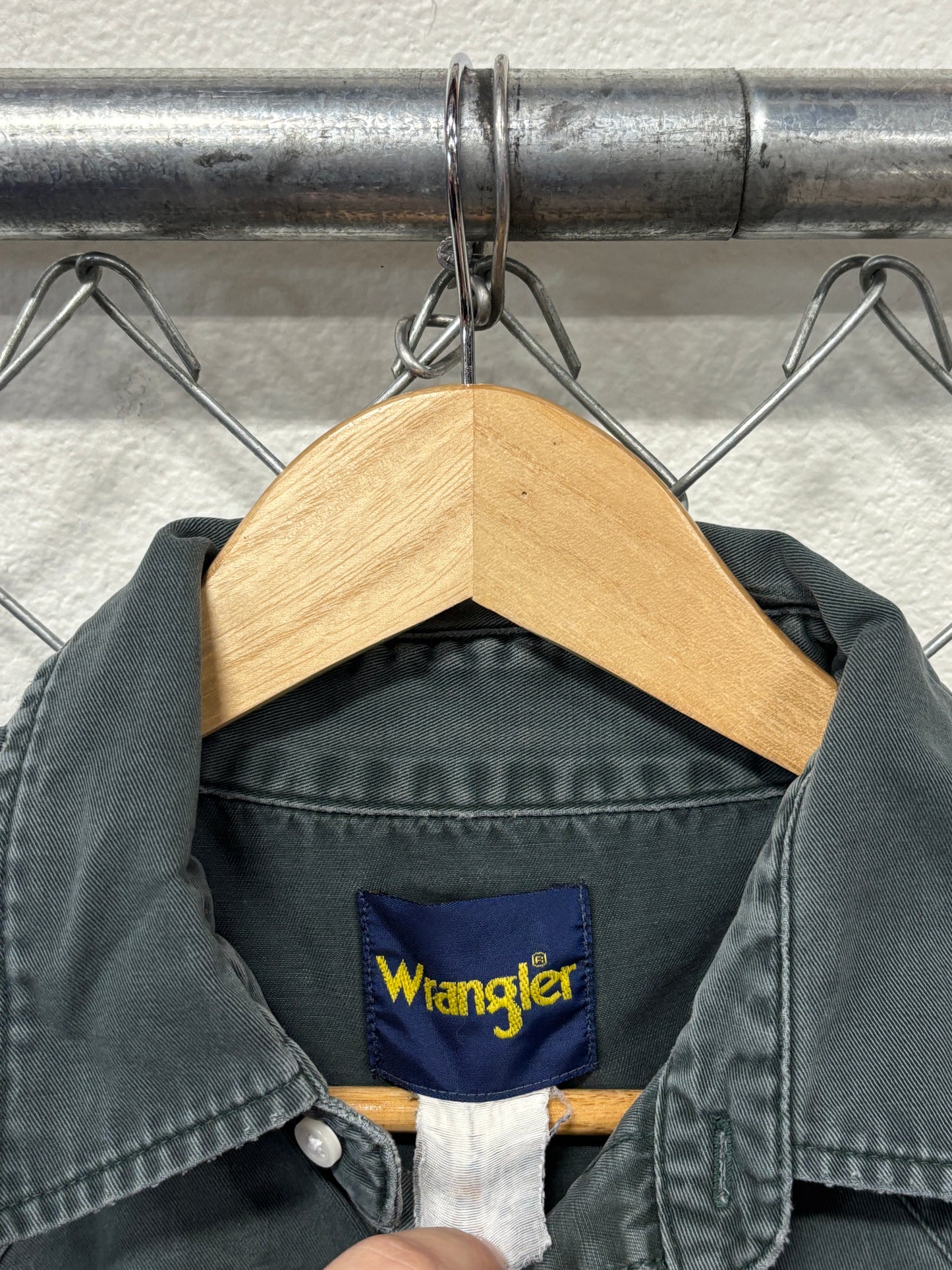 Vintage Wrangler Green Pearl Snap Distressed Button Up Shirt Size XL