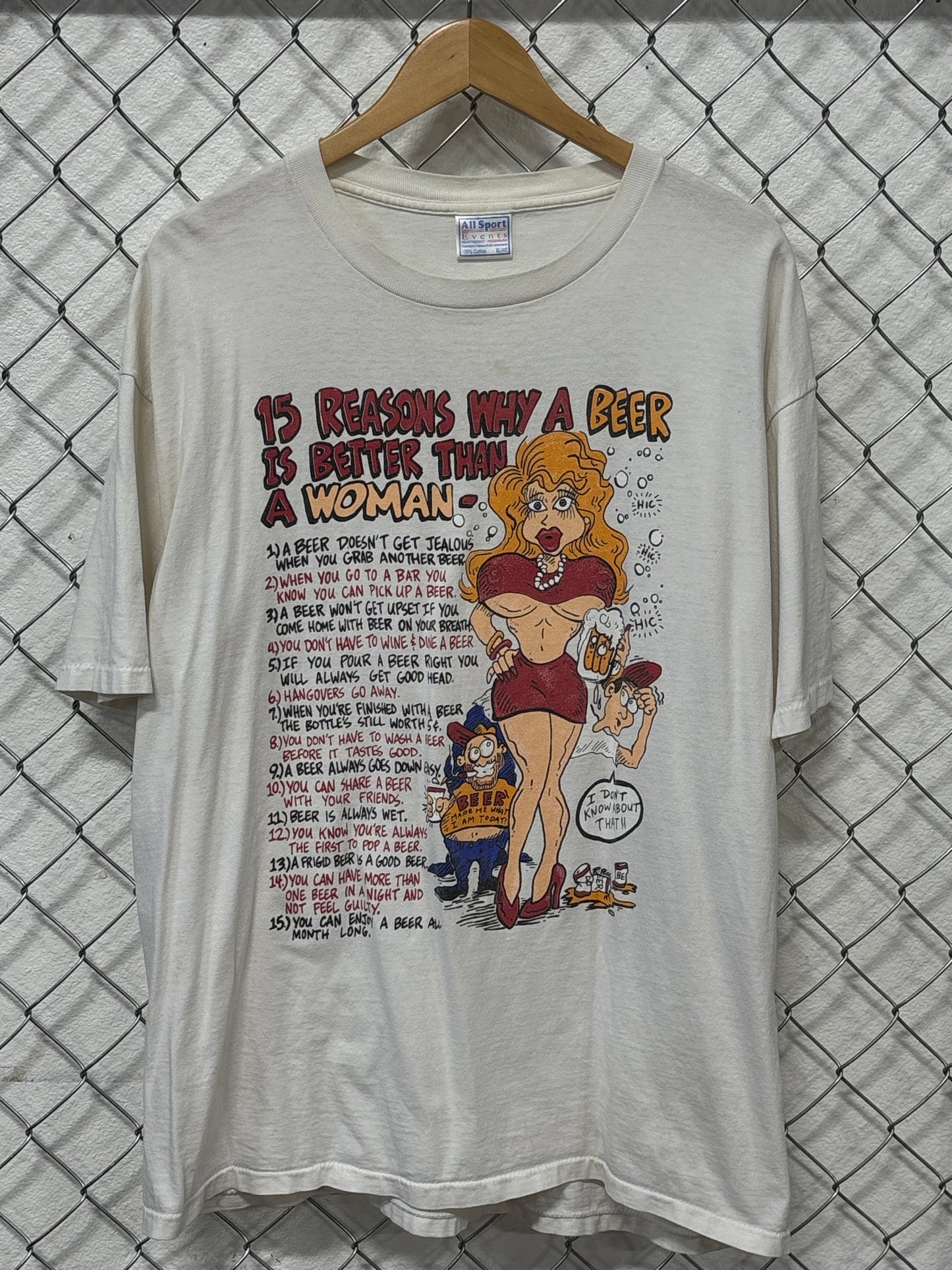 Vintage 90's Beer Better than a Woman Cartoon Funny Tee Size XL