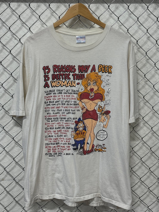 Vintage 90's Beer Better than a Woman Cartoon Funny Tee Size XL