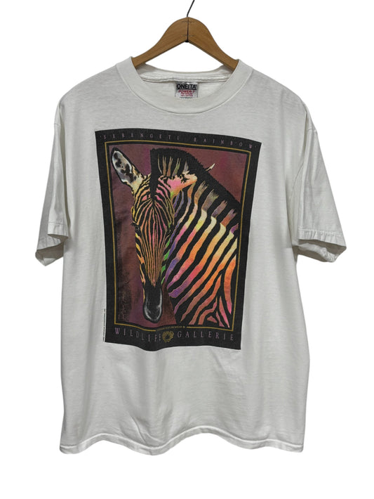 Vintage 90's Serengeti Rainbow Wildlife Zebra Nature Graphic Tee Size XL