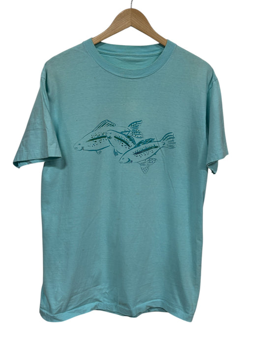 Vintage 90's Fishing Nature Graphic Tee Size Large