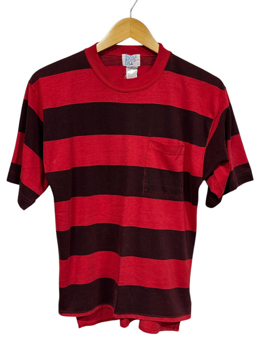 Vintage 90's Bugle Boy Red Striped Pocket Tee Size Small