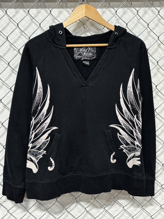 Vintage Y2K Metal Mulisha Skull Black Hoodie Size XL