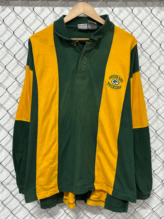Vintage Green Bay Packers Striped NFL Rugby Shirt Size XL