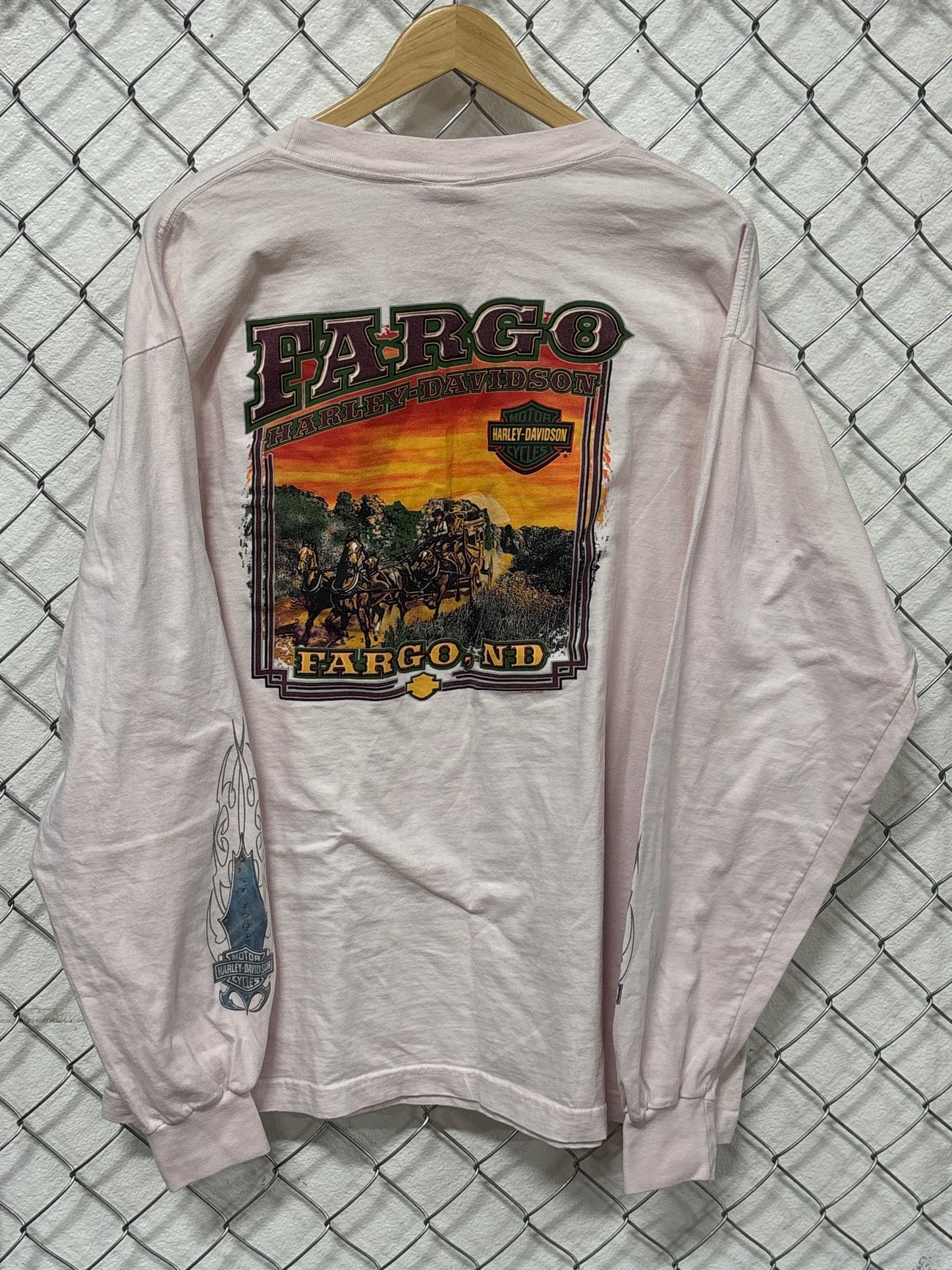 Vintage Y2K Harley Davidson Fargo ND Long Sleeve Biker Shirt Size XXL