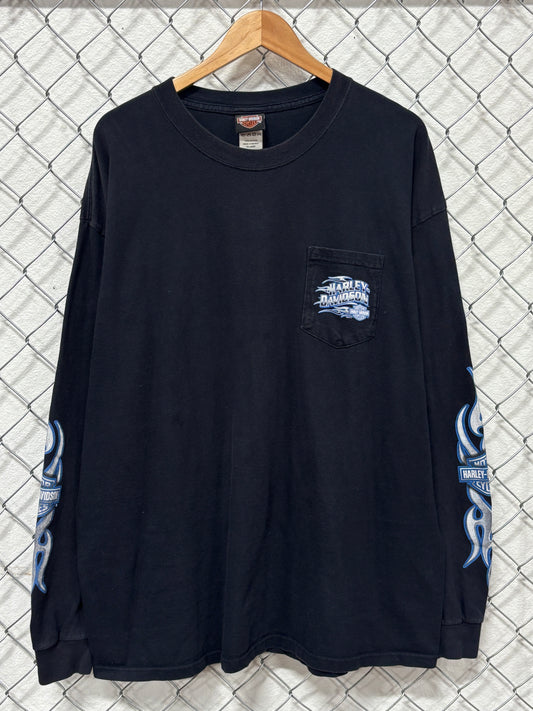 Vintage Y2K Harley Davidson Laramie Wyoming Biker Long Sleeve Shirt Size XXL