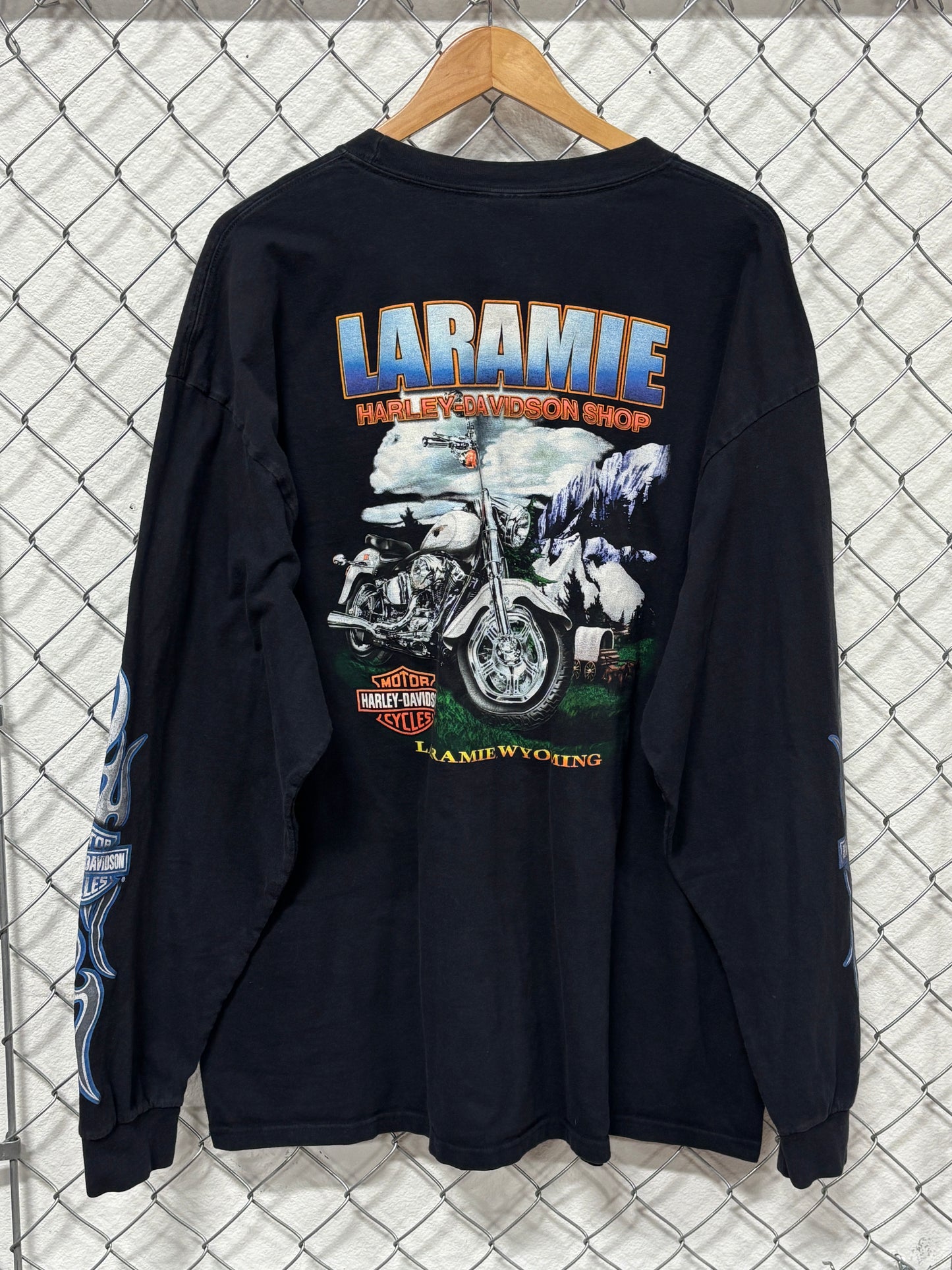 Vintage Y2K Harley Davidson Laramie Wyoming Biker Long Sleeve Shirt Size XXL