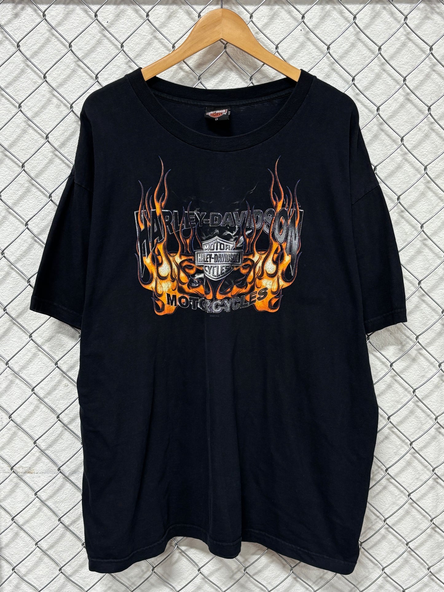 Vintage Y2K Harley Davidson Flames Biker Graphic Tee Size XXL