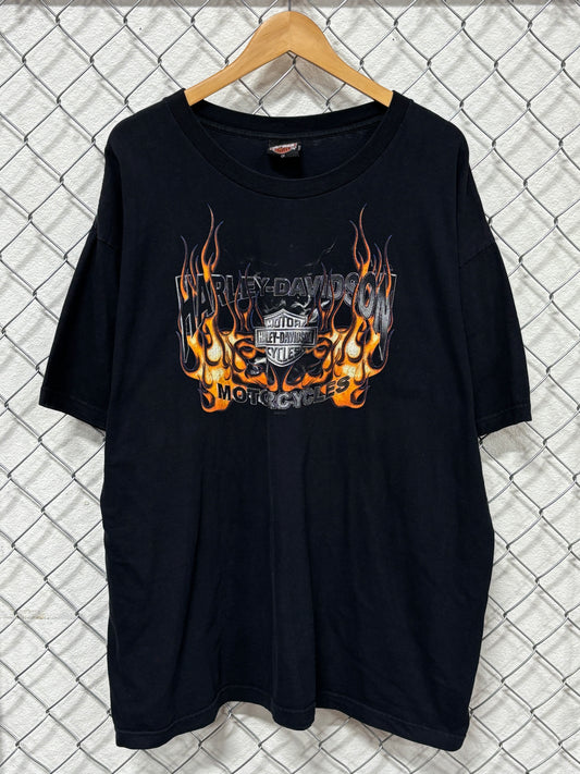 Vintage Y2K Harley Davidson Flames Biker Graphic Tee Size XXL