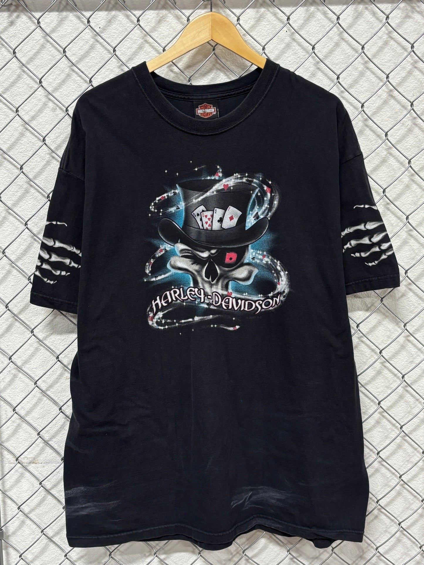 Vintage Y2K Harley Davidson Las Vegas Skull Cards Biker Tee Size XXL