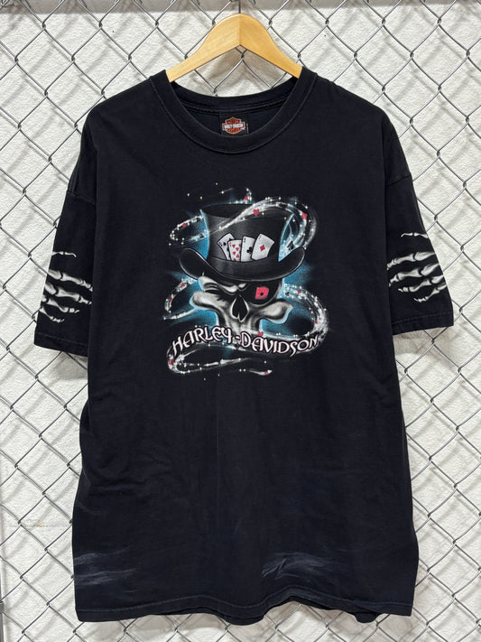 Vintage Y2K Harley Davidson Las Vegas Skull Cards Biker Tee Size XXL