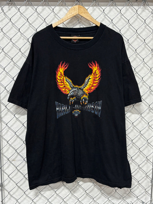 Vintage Harley Davidson Flaming Eagle Black Biker Graphic Tee Size XXL
