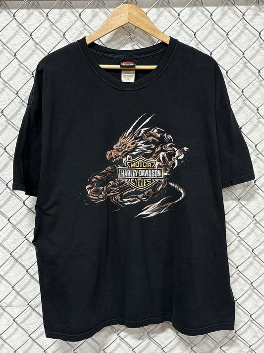 Vintage Y2K Harley Davidson Dragon Biker Graphic Tee Size XXL