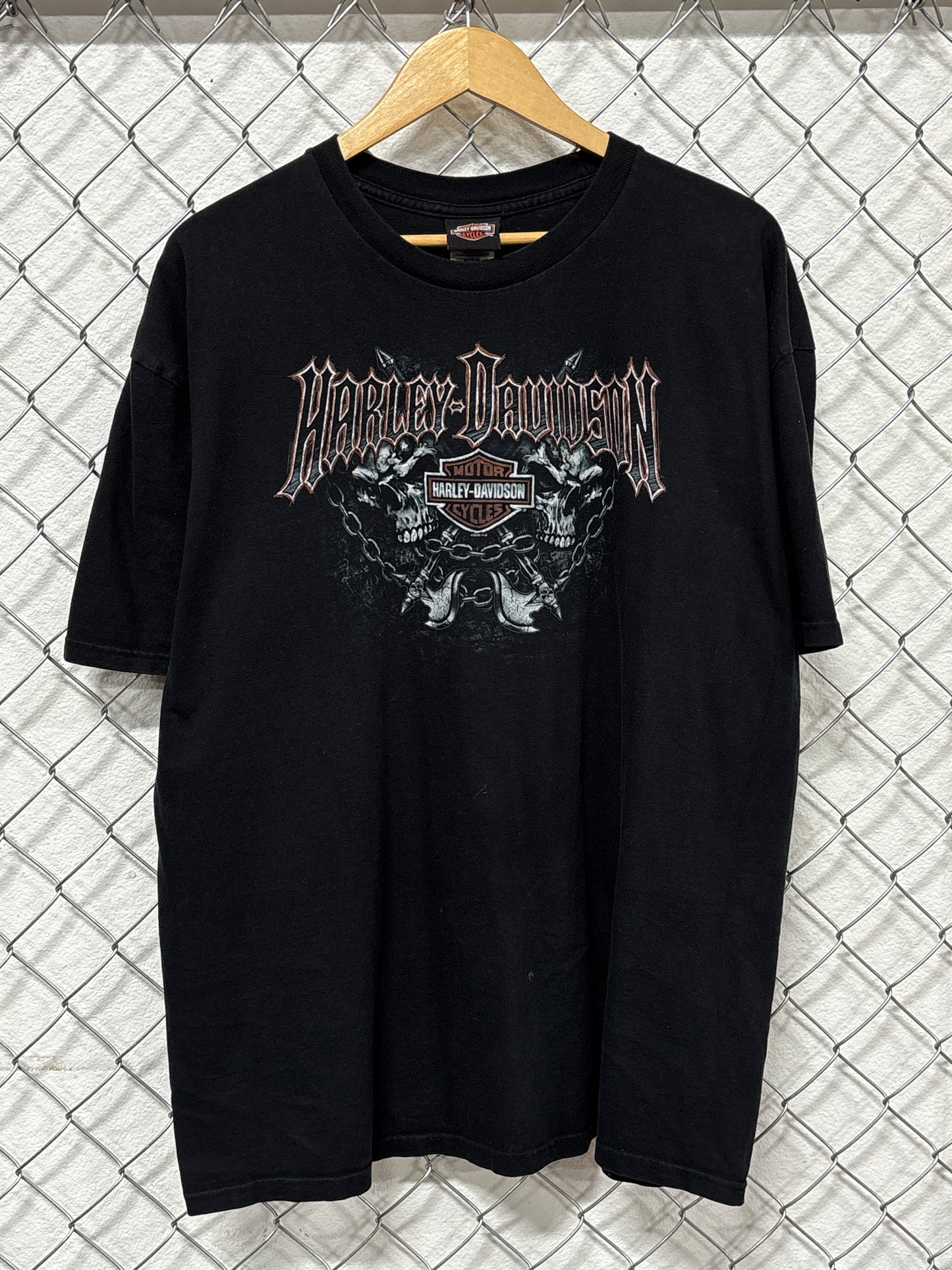 Vintage Y2K Harley Davidson Skull Chains Biker Graphic Tee Size XXL