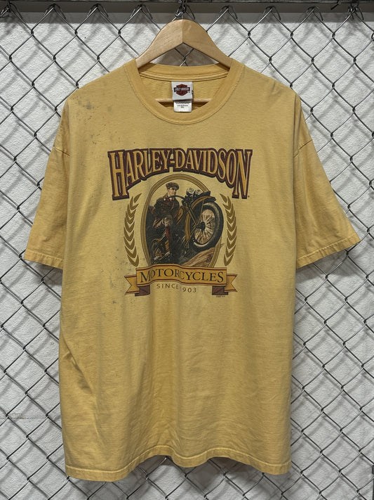 Vintage Y2K Harley Davidson Motorcycles Yellow Biker Graphic Tee Size XXL