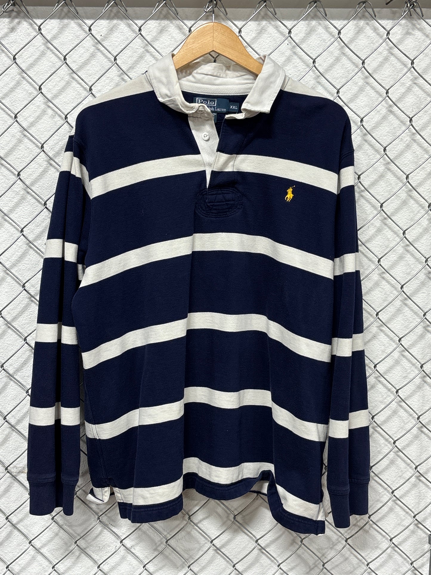 Vintage Polo Ralph Lauren Blue Striped Rugby Shirt Size XXL