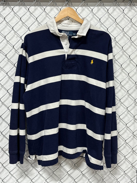 Vintage Polo Ralph Lauren Blue Striped Rugby Shirt Size XXL