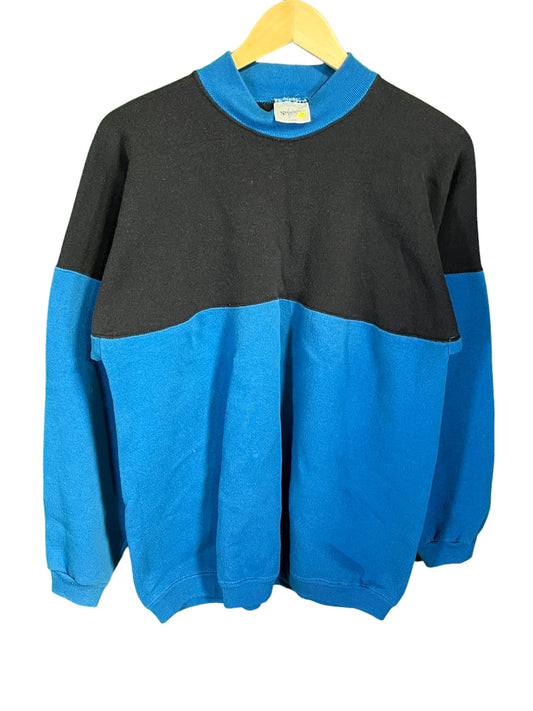 Vintage 90's Color Block Black Blue Crewneck Sweater Size Large