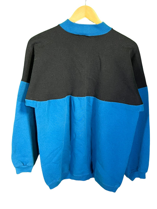 Vintage 90's Color Block Black Blue Crewneck Sweater Size Large