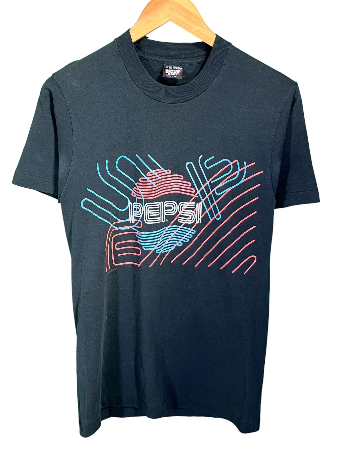 Vintage 80's Pepsi Neon Classic Logo Screen Stars Tee Size Medium