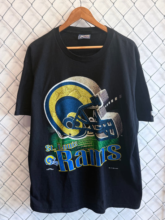 Vintage 90's St. Louis Rams Helmet NFL Logo Graphic Tee Size XL