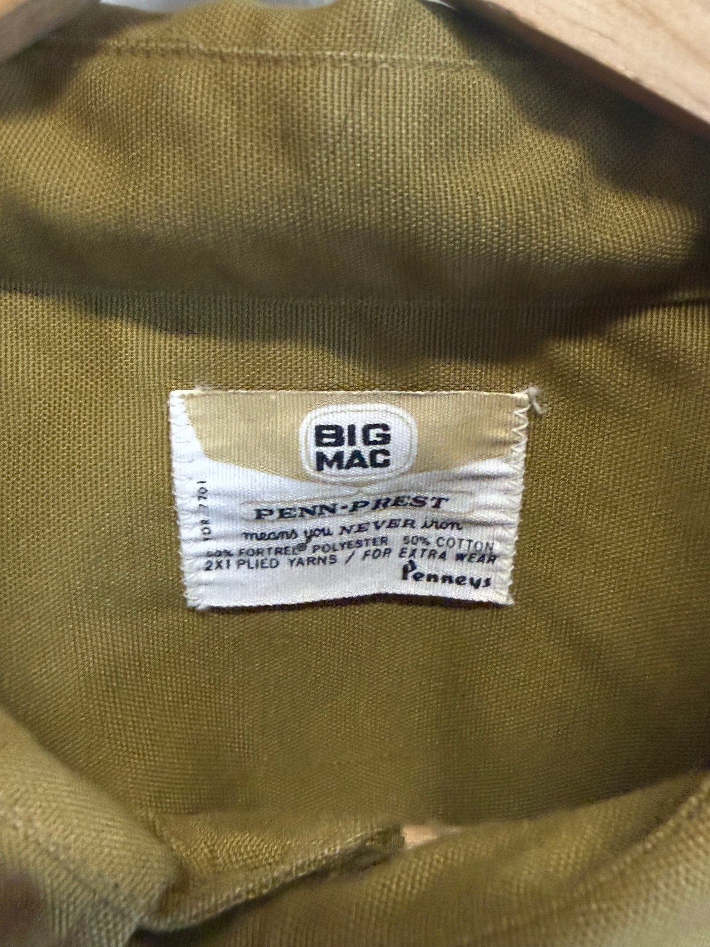 Vintage 70's Big Mac Penneys Long Sleeve Button Up Shirt Size XL