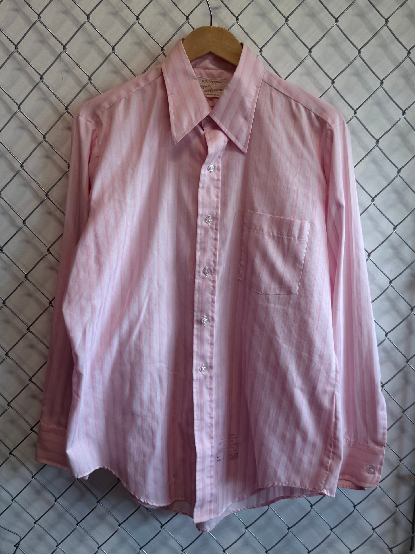 Vintage 70's Arrow Kent Collection Pink Striped Button Up Shirt Size Large