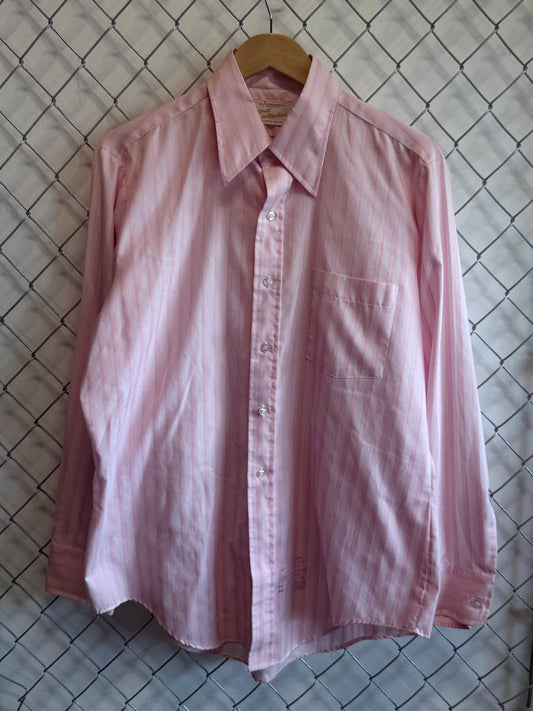 Vintage 70's Arrow Kent Collection Pink Striped Button Up Shirt Size Large