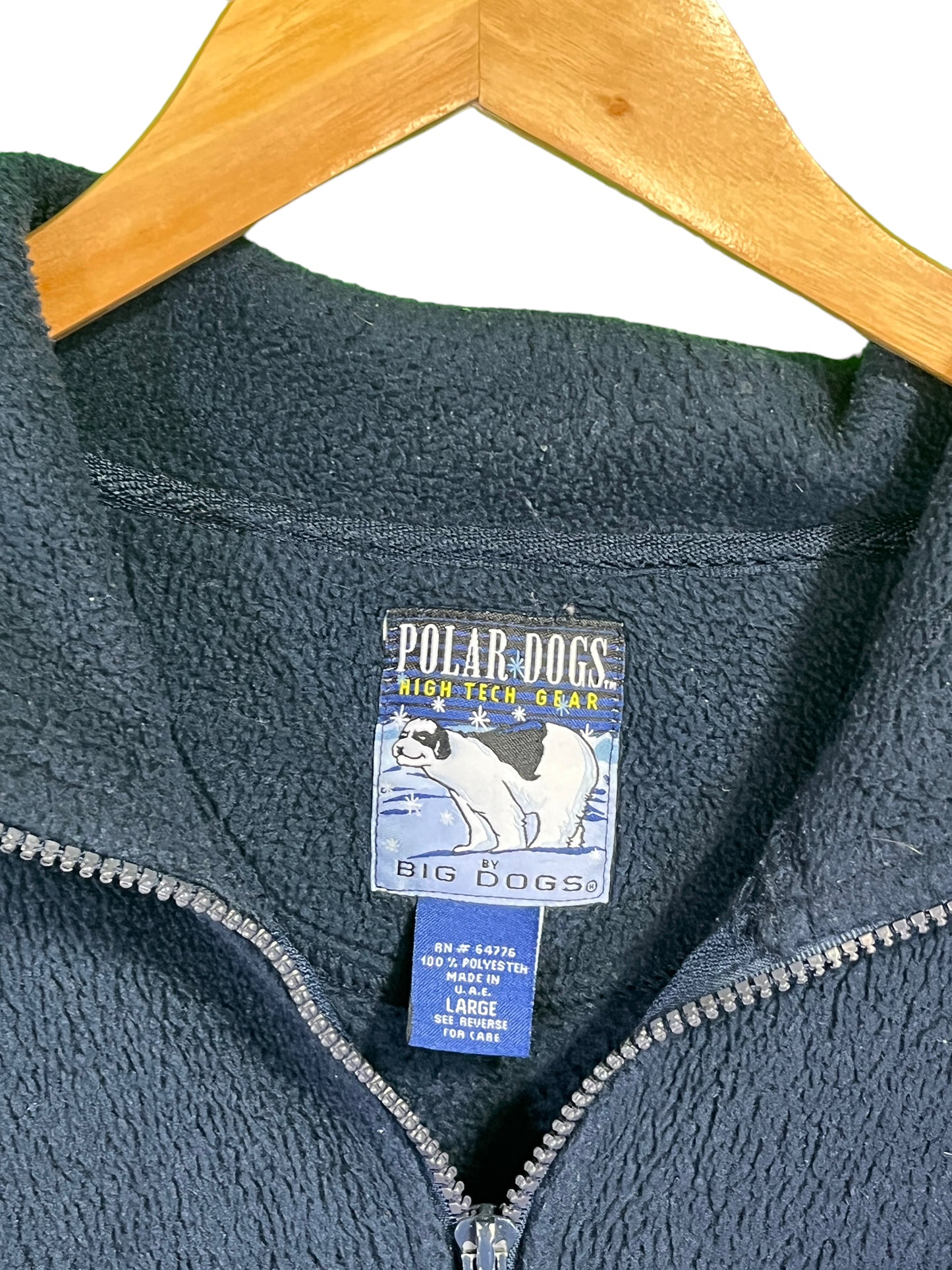 Vintage Big Dogs Polar Dogs Fleece Zip Up Navy Blue Vest Size Large