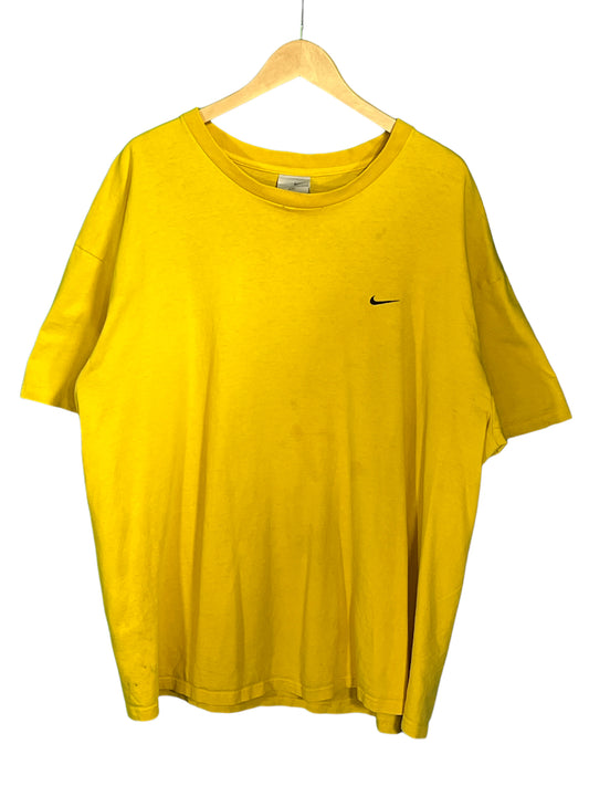 Vintage 00's Nike Small Swoosh Embroidered Yellow Tee Size XXL