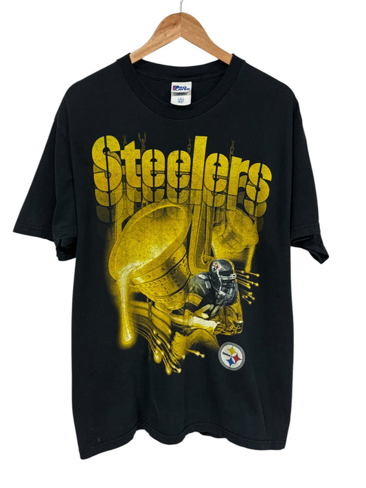 Vintage 90's Pro Player Pittsburgh Steelers Big Print Graphic Tee Size Large