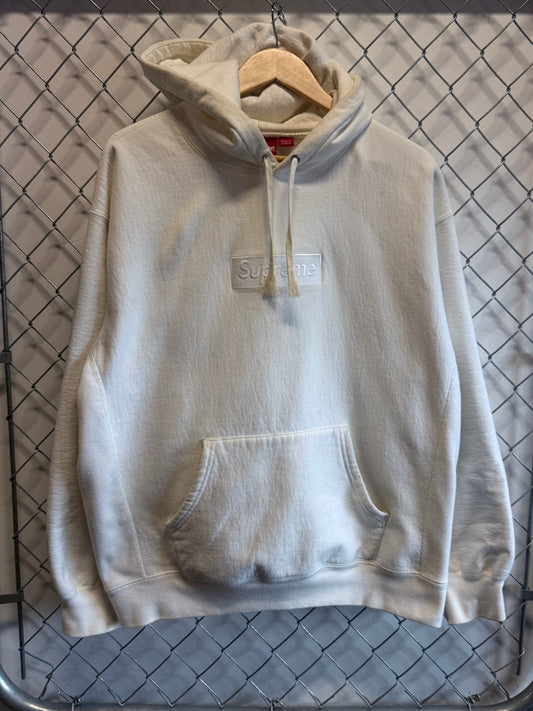 Supreme FW23 White Tonal Box Logo Hoodie Size Large