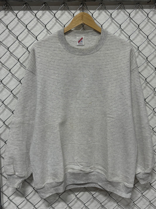Vintage 90's Jerzees Grey Striped Blank Crewneck Sweater Size XXL