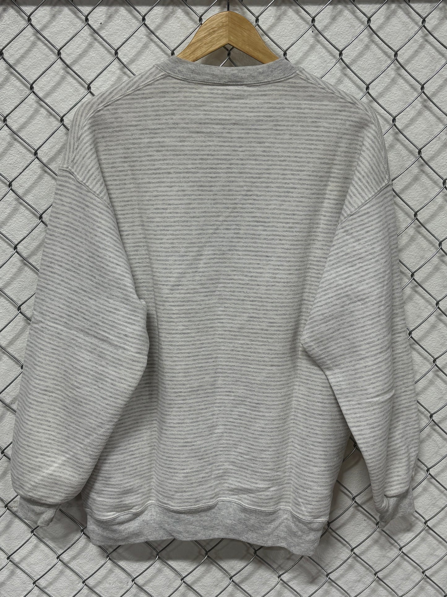 Vintage 90's Jerzees Grey Striped Blank Crewneck Sweater Size XXL