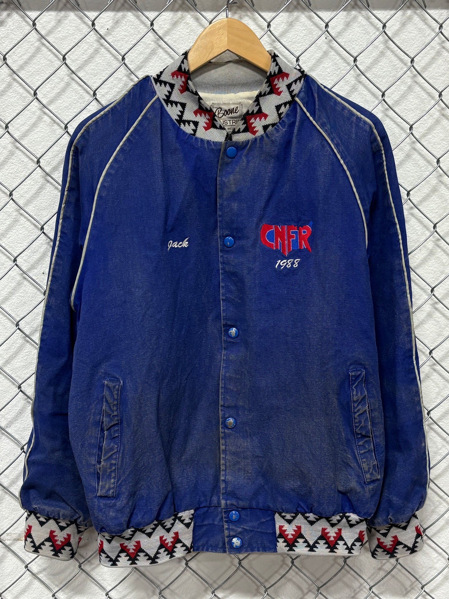 Vintage 1988 CNFR Aztec Stripe Rodeo Faded Blue Jacket Size Large