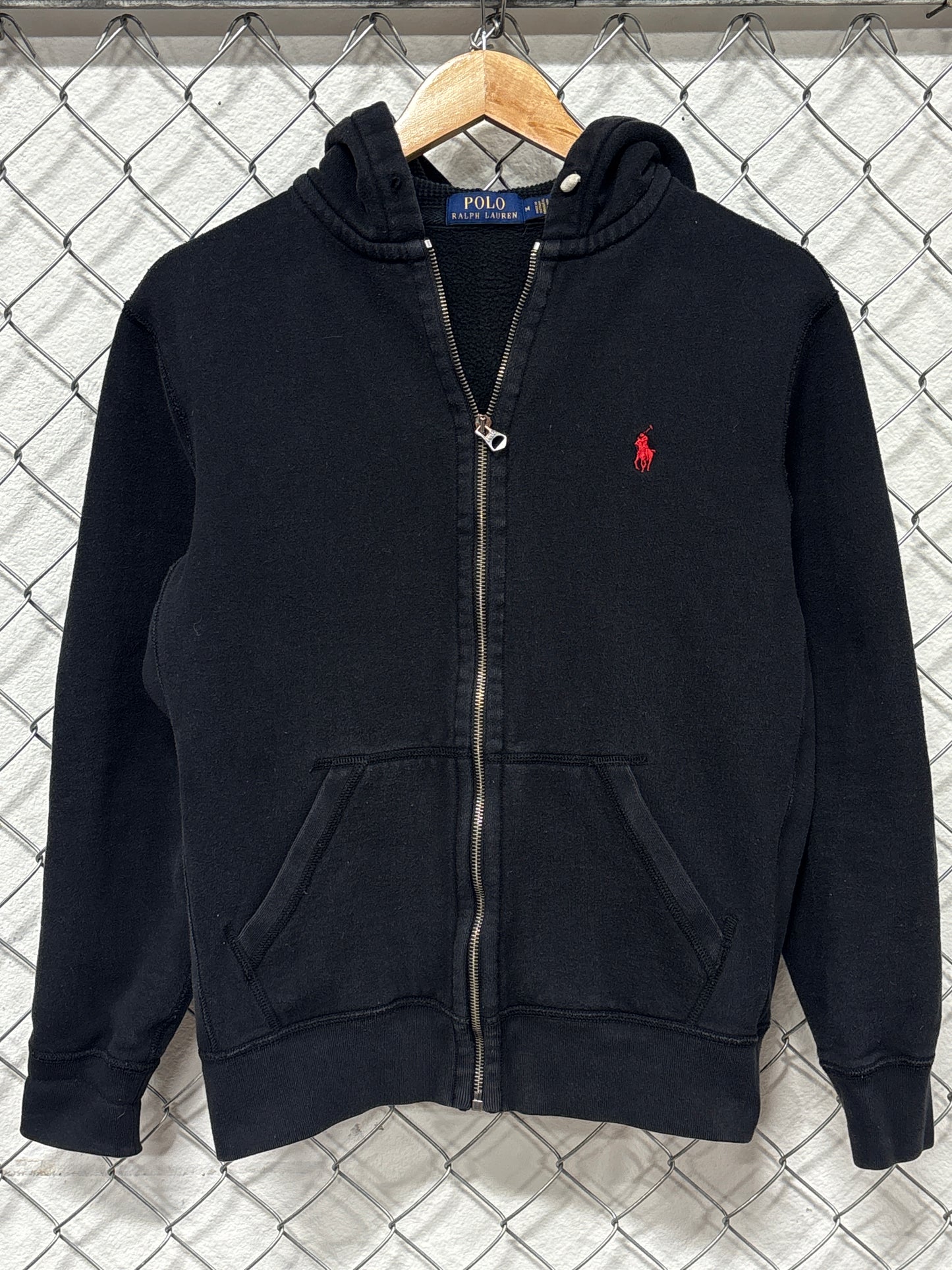 Polo Ralph Lauren Black Zip Up Classic Logo Hoodie Size Medium